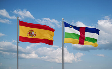 Central African Republic and Spain flags, country relationship concept