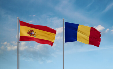 Chad and Spain flags, country relationship concept