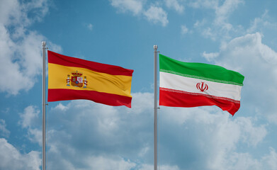 Iran and Spain flags, country relationship concept
