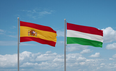 Hungary and Spain flags, country relationship concept