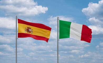 Italy and Spain flags, country relationship concept