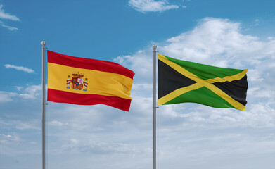 Jamaica and Spain flags, country relationship concept