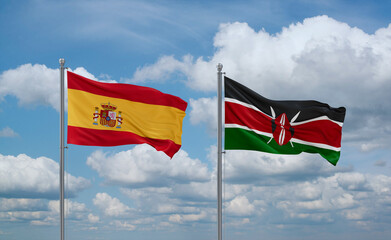 Kenya and Spain flags, country relationship concept