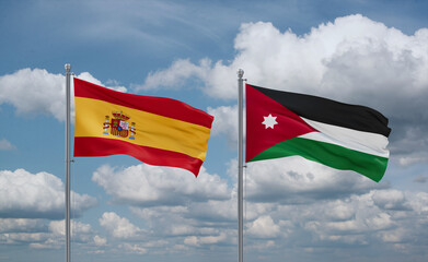 Jordan and Spain flags, country relationship concept