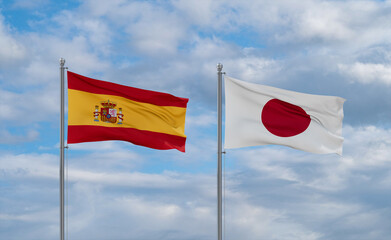 Japan and Spain flags, country relationship concept