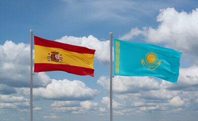 Kazakhstan and Spain flags, country relationship concept