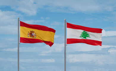 Lebanon and Spain flags, country relationship concept