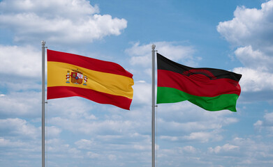 Malawi and Spain flags, country relationship concept