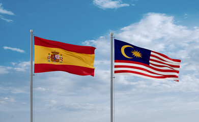 Malaysia and Spain flags, country relationship concept