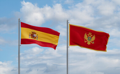 Montenegro and Spain flags, country relationship concept