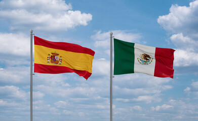 Mexico and Spain flags, country relationship concept