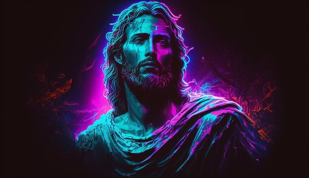 Lord Jesus rock neon lights sleeping cave resurrection illustration image AI generated art