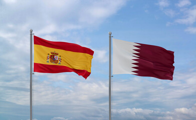 Qatar and Spain flags, country relationship concept