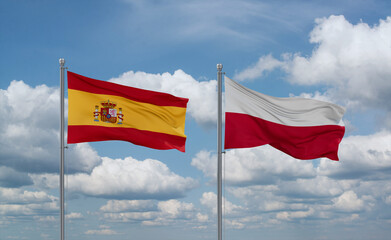 Poland and Spain flags, country relationship concept