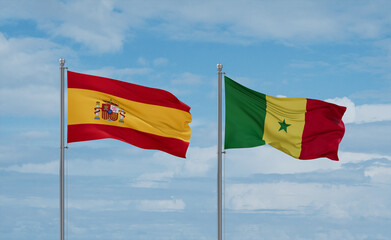 Senegal and Spain flags, country relationship concept