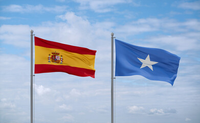 Somalia and Spain flags, country relationship concept