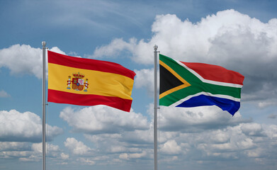 South Africa and Spain flags, country relationship concept