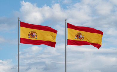 Two Spain flags, country relationship concept