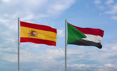 Sudan and Spain flags, country relationship concept