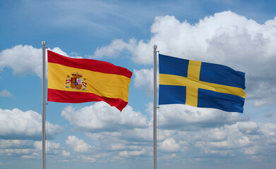 Sweden and Spain flags, country relationship concept