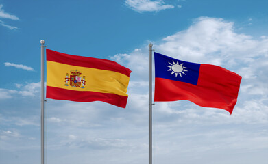 Taiwan and Spain flags, country relationship concept