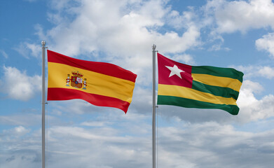 Togo and Spain flags, country relationship concept