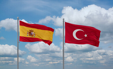 Turkey and Spain flags, country relationship concept