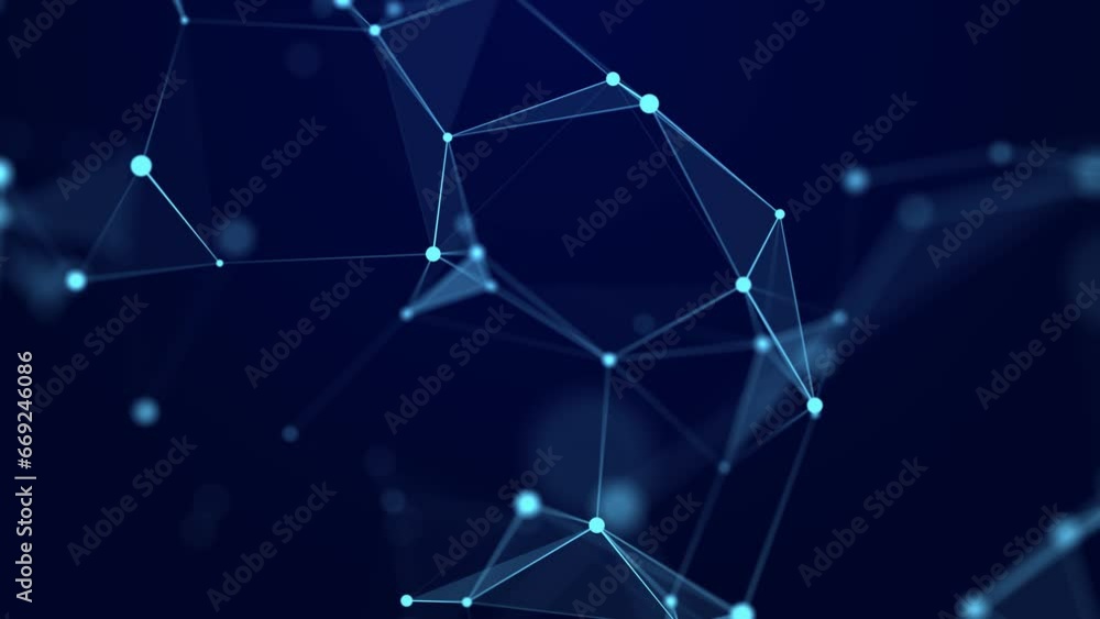 Poster The distribution of triangular shapes in space. Network connection structure. Big data digital background. 3D rendering.