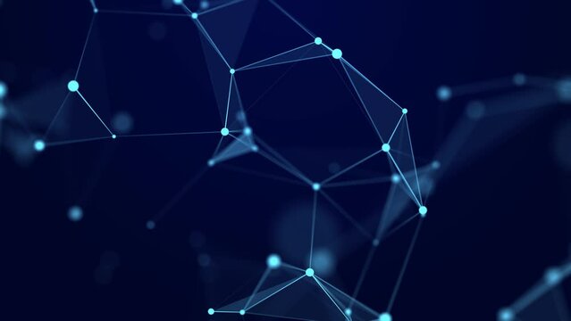 The distribution of triangular shapes in space. Network connection structure. Big data digital background. 3D rendering.