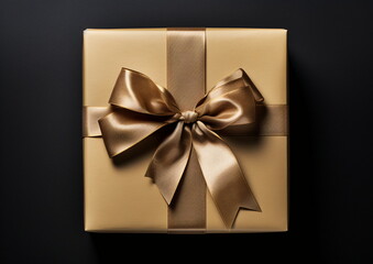 Gift Box with Satin Golden Ribbon on Black