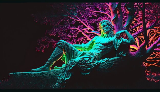Lord Jesus tree neon lights sleeping cave resurrection wallpaper image AI generated art
