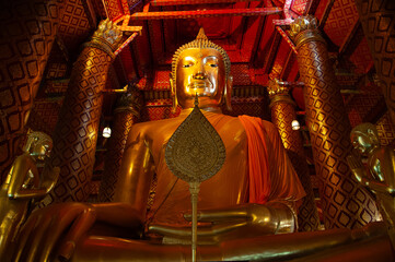 The huge buddha image of Wat Phanan Choeng Worawihan, famous attraction of Ayutthaya province,...