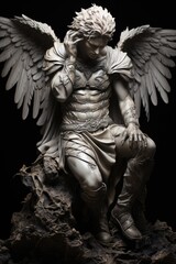 A statue of an angel sitting on a rock