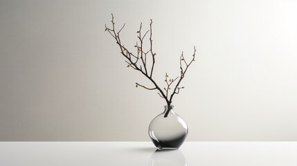 Minimalist graphic twig glass vase wall illustration picture AI generated art - obrazy, fototapety, plakaty