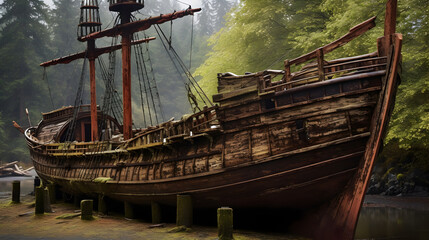 abandoned old wooden ship