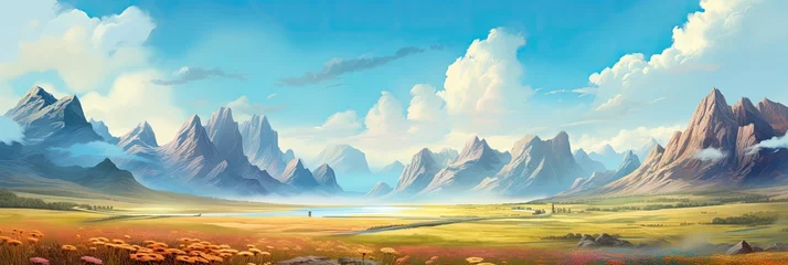 Schilderijen op glas Wide landscape with beautiful mountain range Panorama of the mountain range © PinkiePie