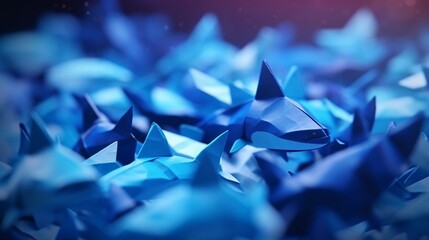 Origami blue sharks style intense color fish illustration picture AI generated art