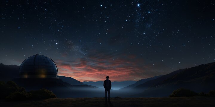 Silhouette of an observatory dome set against a breathtaking backdrop of stars.


