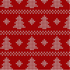 Knitted christmas tree seamless pattern, vector illustration
