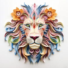 Unique Paper Quilling Lion Illustration: Rich Texture Depth for Design Enhancement