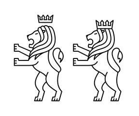 Vector heraldic emblem of a lion. Black and white outline symbol of strength and power.