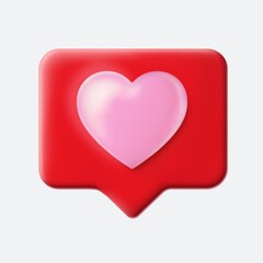 Social Media Heart Icon, like icon, 3D icon, heart, online social communication apps concept, message, like notification isolated on white background. 3D illustration