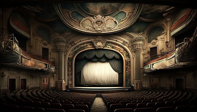 inside of a vintage theater stage before musical play design illustration