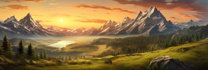 Wide landscape with beautiful mountain range Panorama of the mountain range - obrazy, fototapety, plakaty