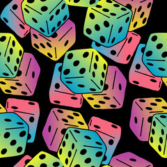 Game dice seamless pattern for textile print, fabric design, digital paper, wrapping, background and backdrop. Try your luck, fortune. Risky activity, casino, bet, gambling, addiction, win or lose.
