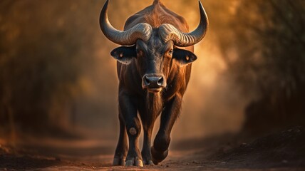 domestic buffalo animal cape domestic safari illustration image AI generated art - obrazy, fototapety, plakaty