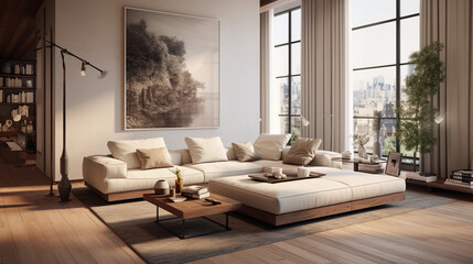 modern bright living room with natural light