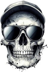 Artistic Contrasts: Vibrant Watercolor Floral Skull Sunglasses PNG with Transparent Background