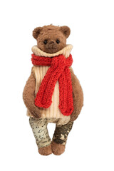 vintage stuffed toy, brown teddy bear, isolate on white background