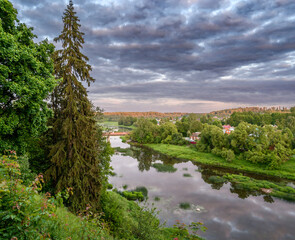 Colorful landscape with trees by the river